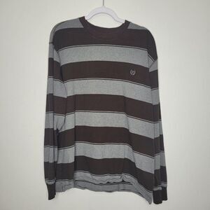Chaps brown gray striped preppy old money frat long sleeve sweater size xl